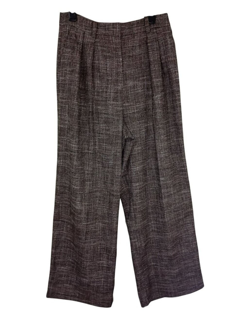 Kenneth Cole Womens Plaid Wide-Leg Trousers Size 12 Gray & Brown Blend